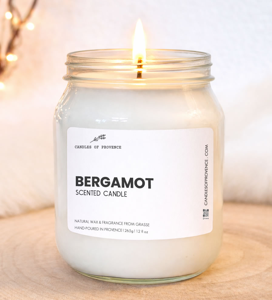 Large Bergamot scented candle hand-poured in Provence in glass jar