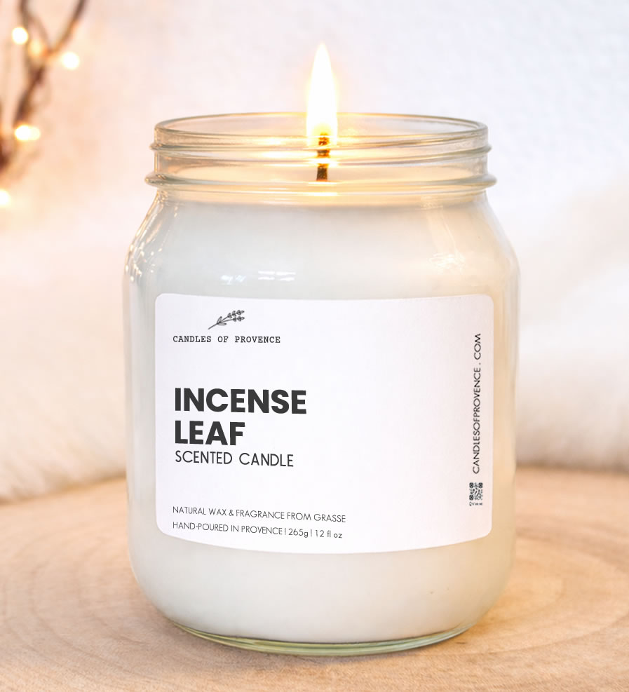 Large Incense Leaf scented candle hand-poured in Provence