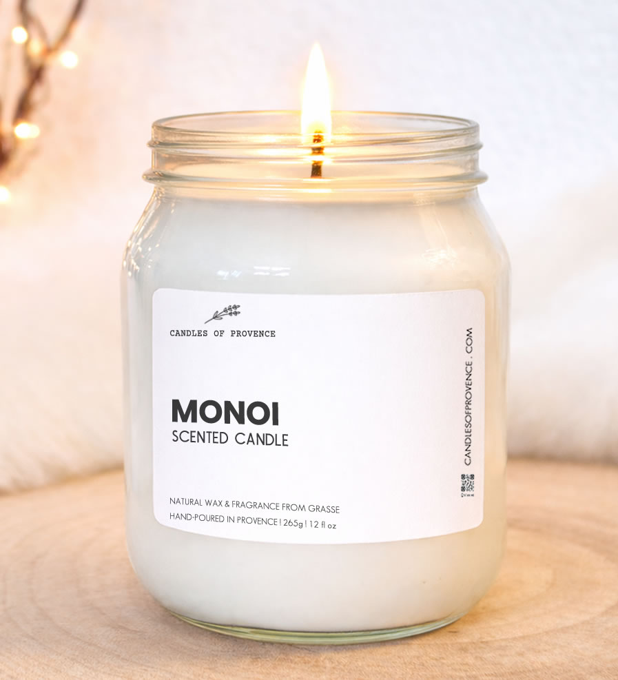Large Monoi scented candle hand-poured in Provence in glass jar