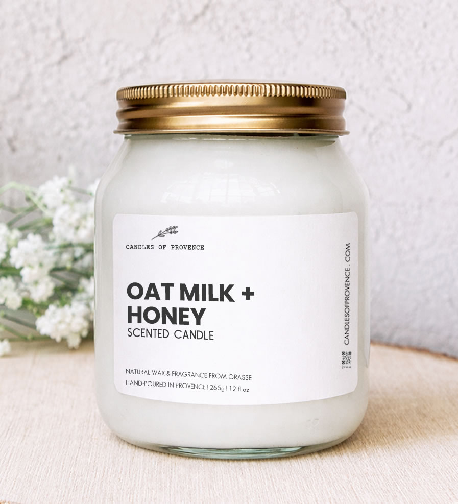 Large Oat Milk & Honey scented candle hand-poured in Provence