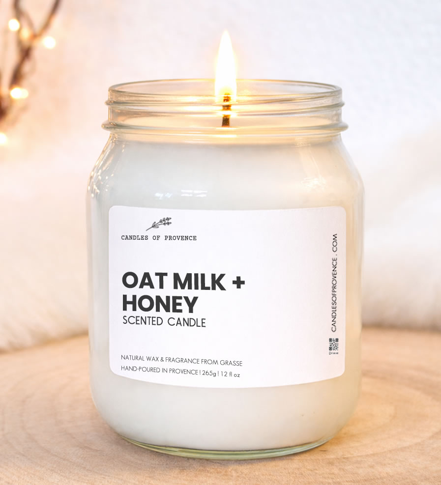 Large Oat Milk & Honey scented candle hand-poured in Provence