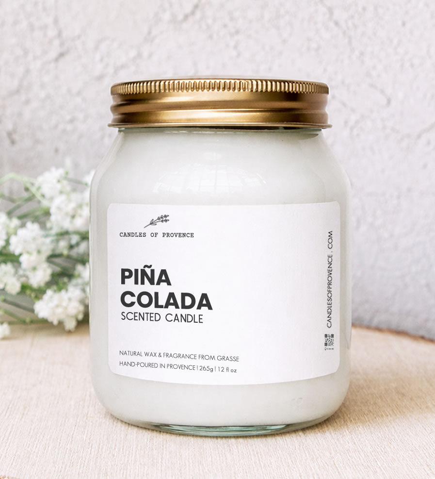 Large Piña Colada scented candle hand-poured in Provence
