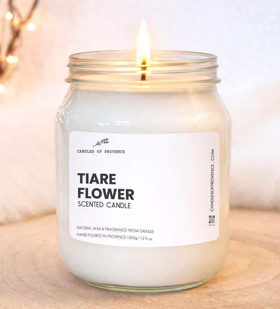 Large Tiare Flower scented candle hand-poured in Provence in glass jar