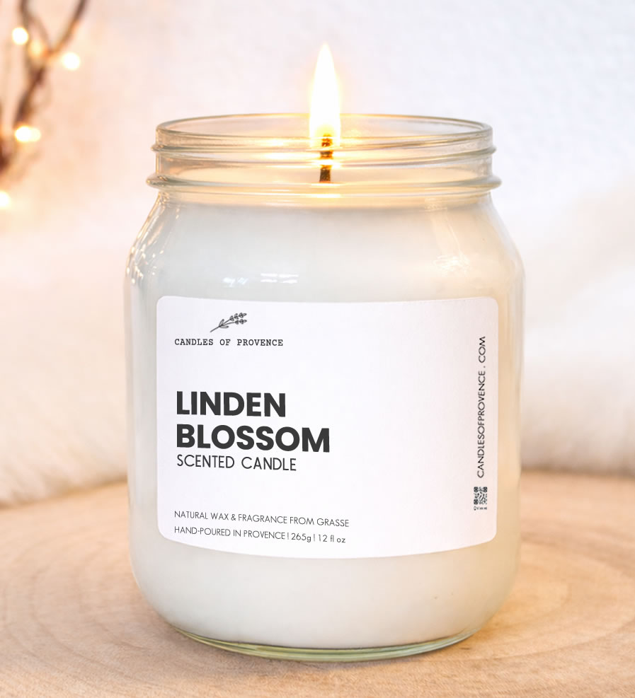 Large Linden Blossom scented candle handmade with natural soy wax.