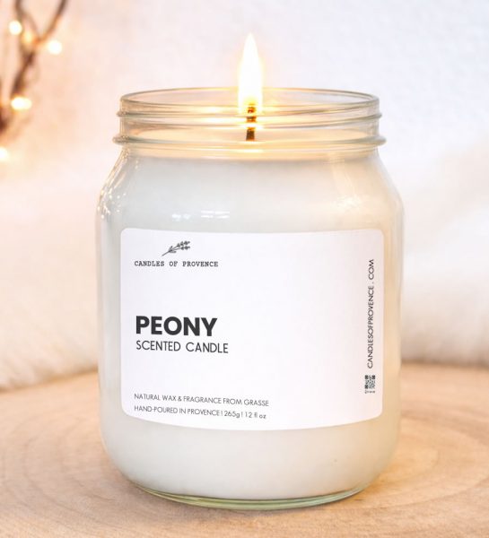 Handmade Peony scented candle made with natural soy wax.