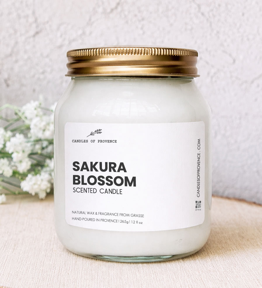 Large Sakura Blossom scented candle handmade with natural soy wax.